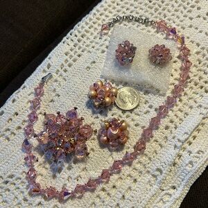 Vintage Elegant Pink Crystal Jewelry Set